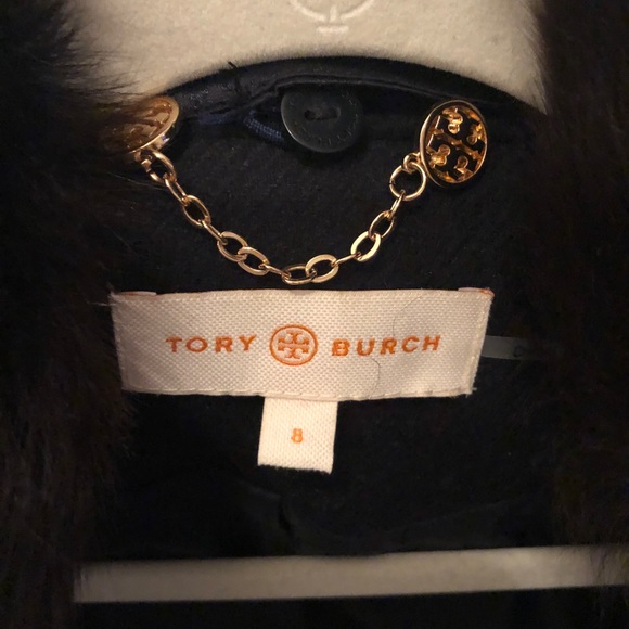 Navy Tory Burch Peacoat with Fur Collar - Picture 3 of 3